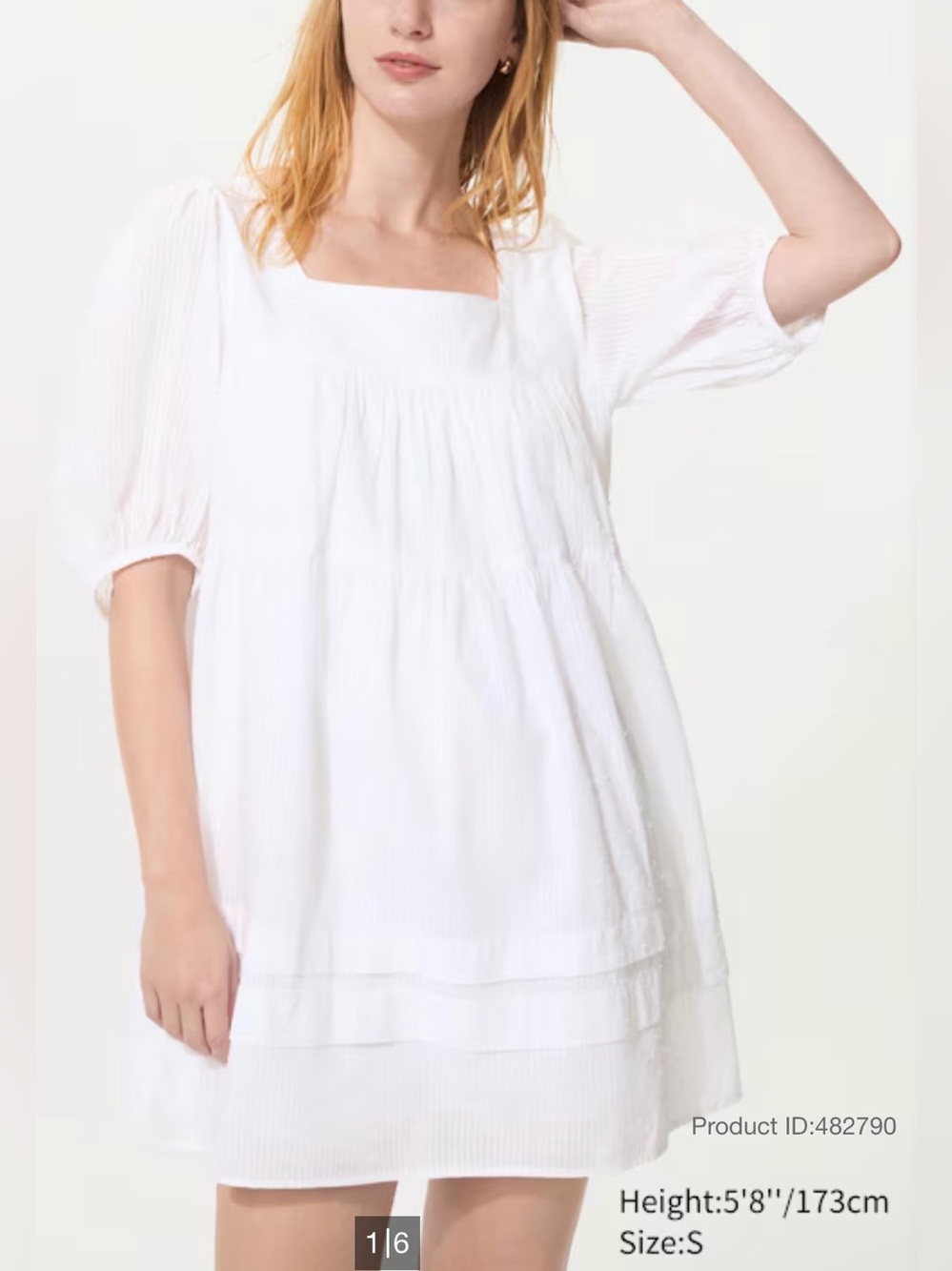 NWT Uniqlo Women's 100% Cotton Dobby Mini Dress Tiered w. Square-Neck- White - M